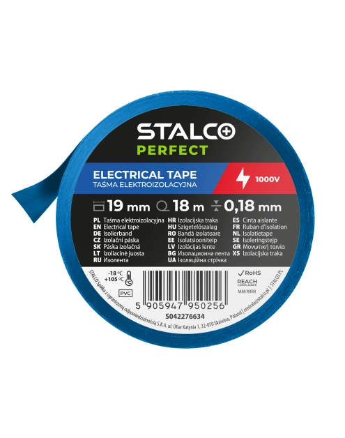 Zdjęcie: Taśma izolacyjna PVC 0,18 mm x 19 mm x 18 m, niebieski STALCO PERFECT