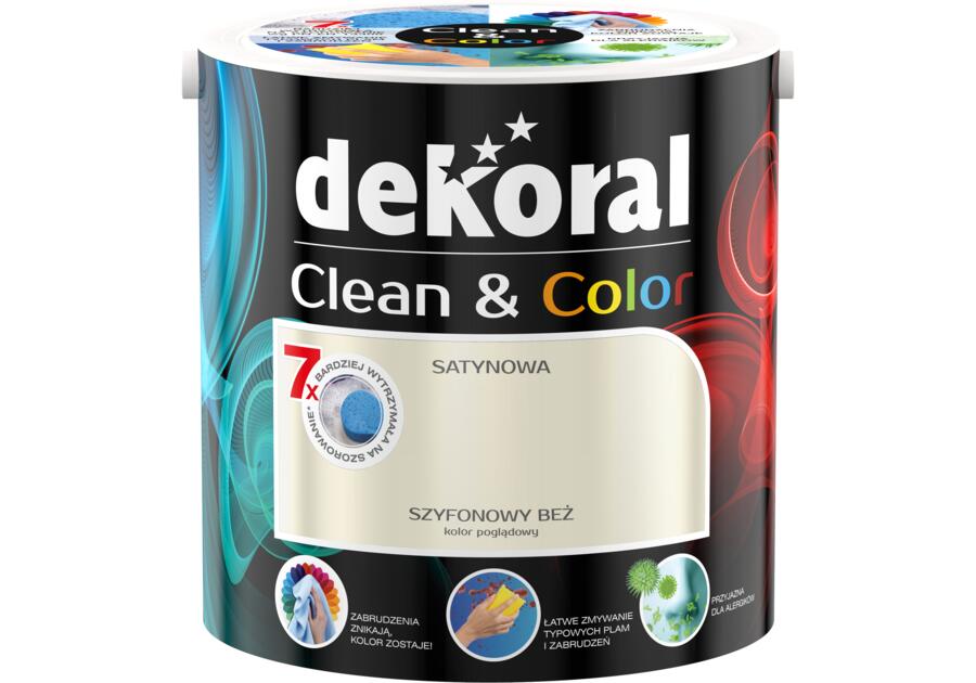 Zdjęcie: Farba satynowa Clean&Color 2,5 L szyfonowy beż DEKORAL
