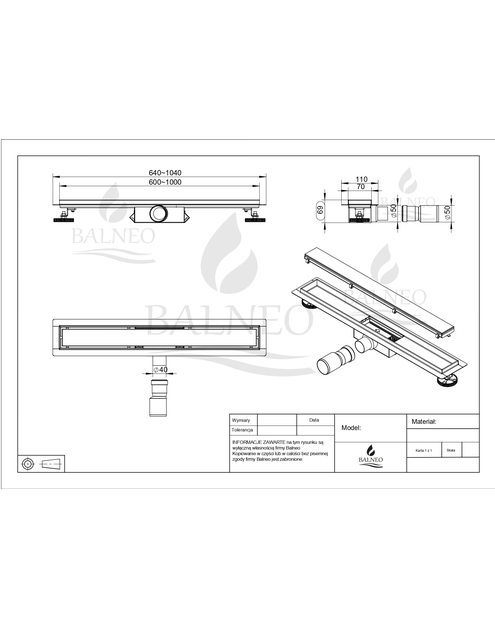 Zdjęcie: Odpływ liniowy szklany Double Dark G-Drain - Next - 90 cm BALNEO