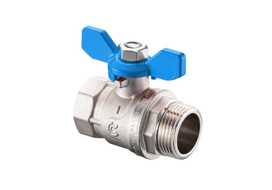 Zdjęcie: Zawór na zawieszce kulowy w/z 3/4" z motylkiem niebieskim pełen nikiel CALIDO