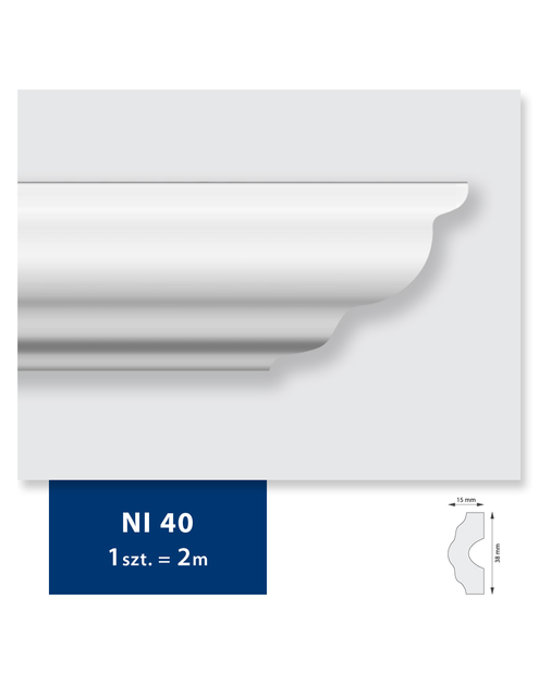 Zdjęcie: Listwa sufitowa z polistyrenu NI 40, 2 sztuki 200x3,8x1,5 cm biały DMS