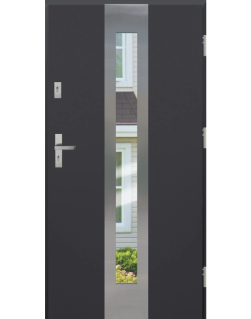 Zdjęcie: Drzwi zewnętrzne stalowo-drewniane Disting Otello 05 Antracyt 90 cm prawe zamek listwowy KR CENTER