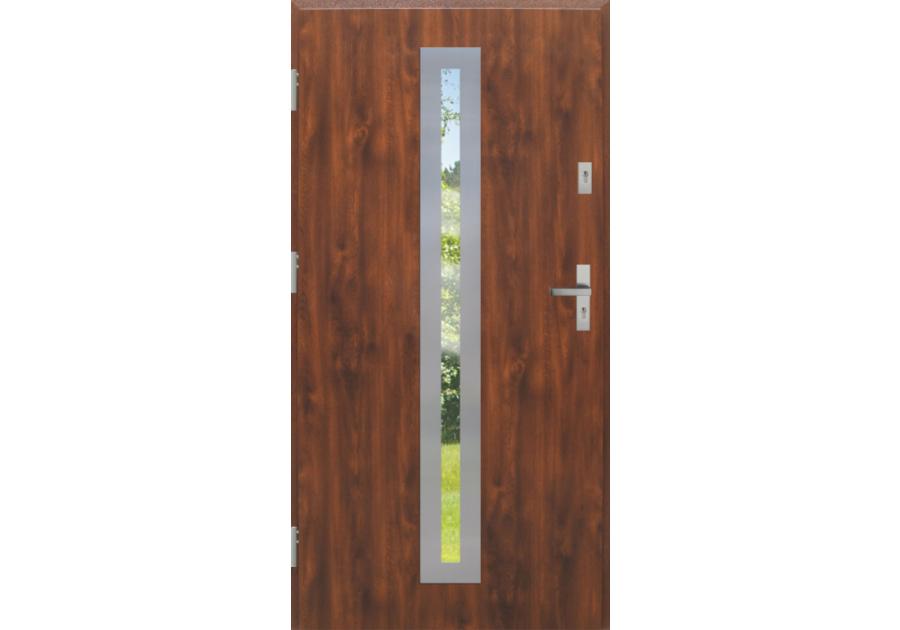 Zdjęcie: Drzwi zewnętrzne stalowo-drewniane Disting Otello 04 Dąb złoty 90 cm lewe zamek listwowy KR CENTER