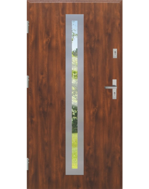 Zdjęcie: Drzwi zewnętrzne stalowo-drewniane Disting Otello 04 Dąb złoty 90 cm lewe zamek listwowy KR CENTER