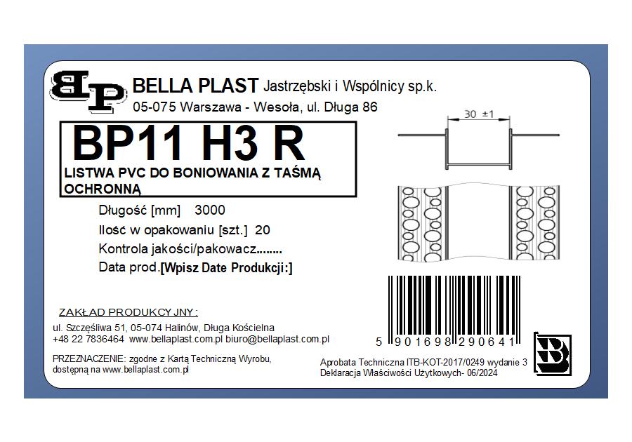 Zdjęcie: Listwa do boniowania PVC bez siatki BP11 H3R L300 biała BELLA PLAST