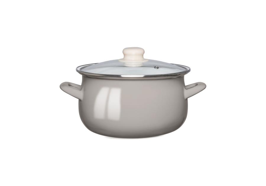 Zdjęcie: Garnek emaliowany 18 cm - 1,9 L taupe z pokrywą szklaną ALTOMDESIGN