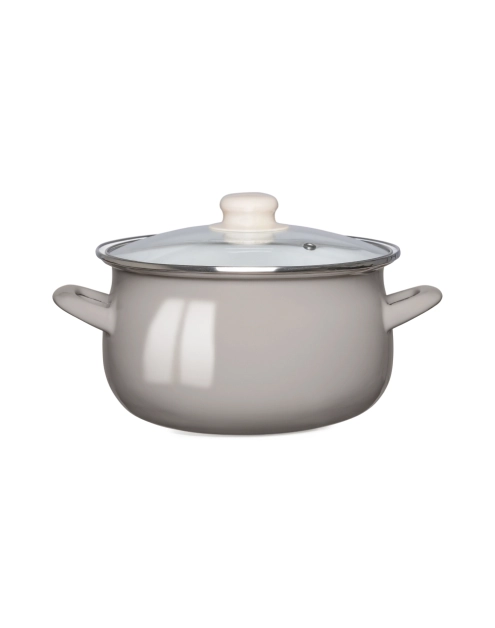 Zdjęcie: Garnek emaliowany 18 cm - 1,9 L taupe z pokrywą szklaną ALTOMDESIGN