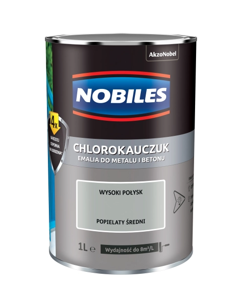 Zdjęcie: Farba emalia chlorokauczukowa 1 L popielaty NOBILES