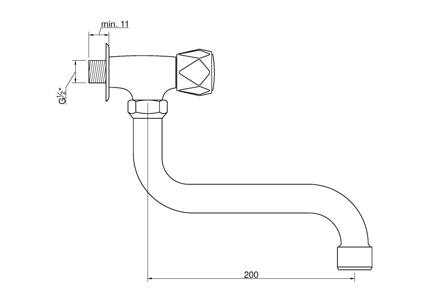 Zdjęcie: Kran czerpalny ścienny z wylewką typu S o długości 200 mm, pokrętło Modena INVENA