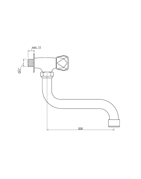 Zdjęcie: Kran czerpalny ścienny z wylewką typu S o długości 200 mm, pokrętło Modena INVENA