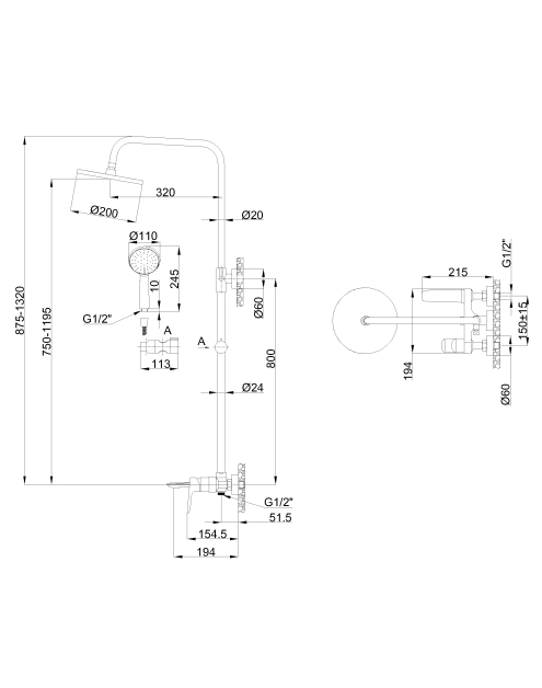Zdjęcie: Deszczownia Dokos z baterią wannową chrom INVENA