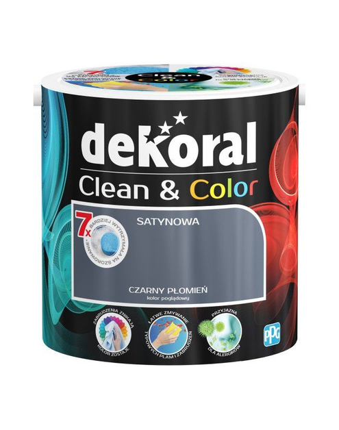 Zdjęcie: Farba satynowa Clean&Color 2,5 L czarny płomień DEKORAL