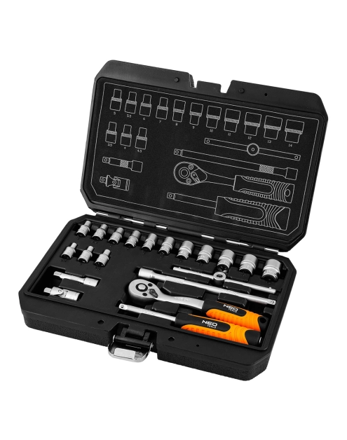 Zdjęcie: Zestaw kluczy nasadowych 1/4", 20 sztuk, satynowy NEO TOOLS