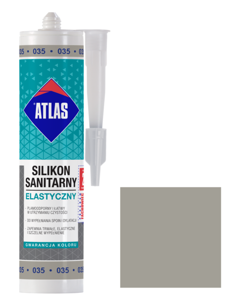 Zdjęcie: Silikon sanitarny elastyczny 035 szary 280 ml ATLAS