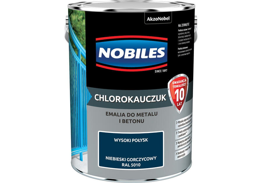 Zdjęcie: Farba emalia chlorokauczukowa 5 L niebieski gorczycowy NOBILES