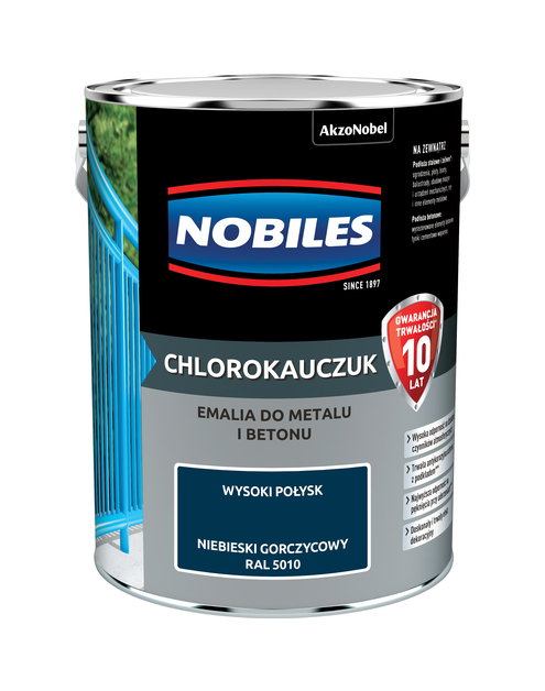 Zdjęcie: Farba emalia chlorokauczukowa 5 L niebieski gorczycowy NOBILES