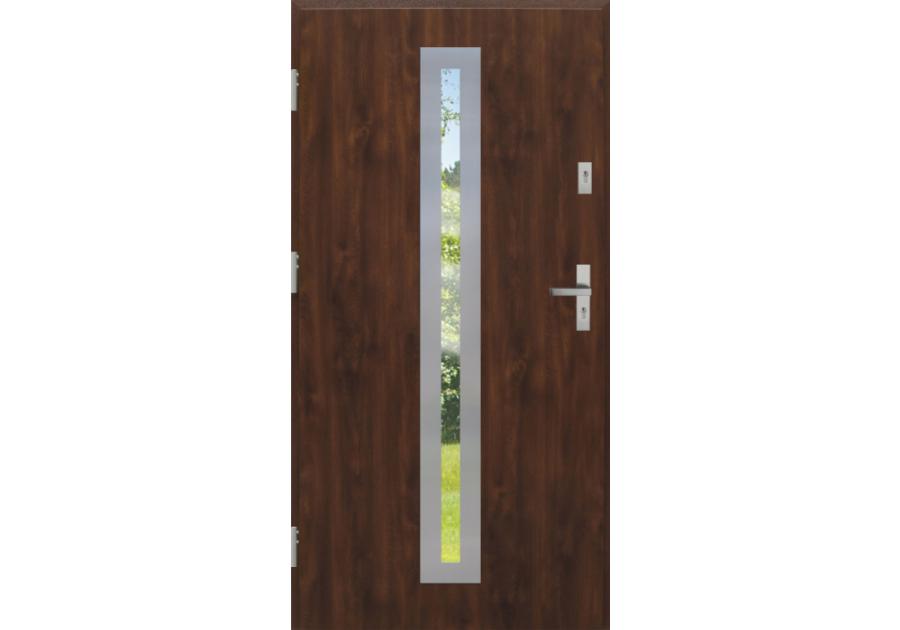 Zdjęcie: Drzwi zewnętrzne stalowo-drewniane Disting Otello 04 Orzech 90 cm lewe zamek listwowy KR CENTER