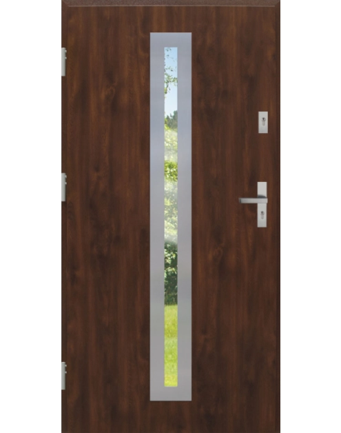 Zdjęcie: Drzwi zewnętrzne stalowo-drewniane Disting Otello 04 Orzech 90 cm lewe zamek listwowy KR CENTER