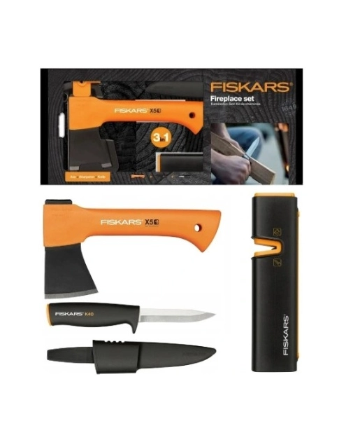 Zdjęcie: Zestaw campingowy siekiera X-series X5 fireplace, nóż, ostrzałka FISKARS