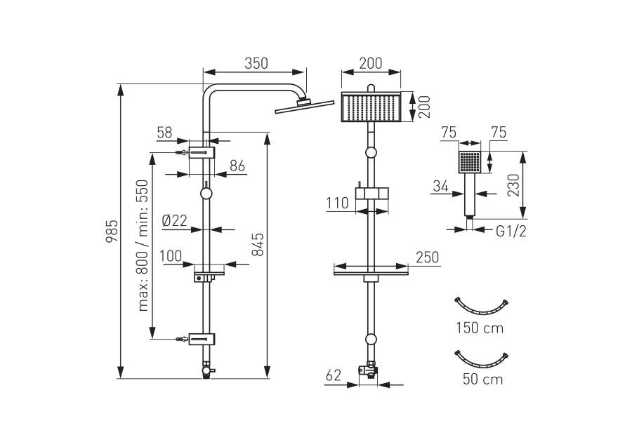 Zdjęcie: Zestaw natryskowy z deszczownią Squerto lux black FERRO