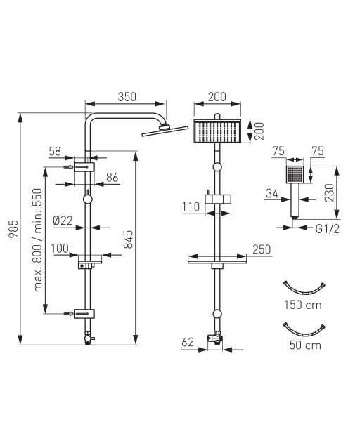 Zdjęcie: Zestaw natryskowy z deszczownią Squerto lux black FERRO