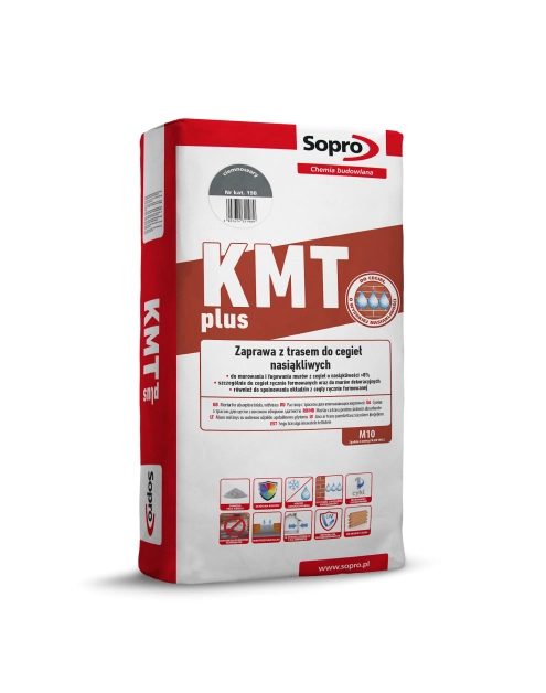 Zdjęcie: Zaprawa z trasem do cegieł nasiąkliwych KMT plus 198 ciemnoszary 25 kg SOPRO