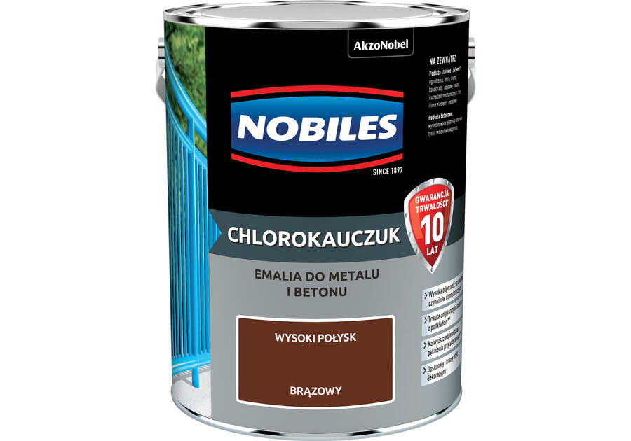 Zdjęcie: Farba emalia chlorokauczukowa 5 L brązowa NOBILES