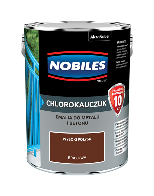 Zdjęcie: Farba emalia chlorokauczukowa 5 L brązowa NOBILES