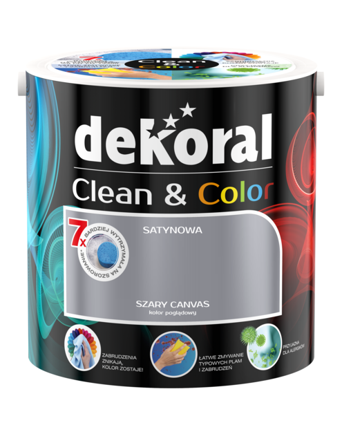 Zdjęcie: Farba satynowa Clean&Color 2,5 L szary canvas DEKORAL