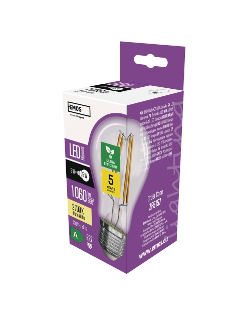 Zdjęcie: Żarówka LED Filament A60, E27, 5 W (75 W), 1 060 lm, ciepła biel EMOS