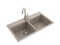 Zdjęcie: Zlewozmywak granitowy Metro 2-komorowy piaskowy, 76x44x19,5 cm syfon manualny, bateria U MILÓ