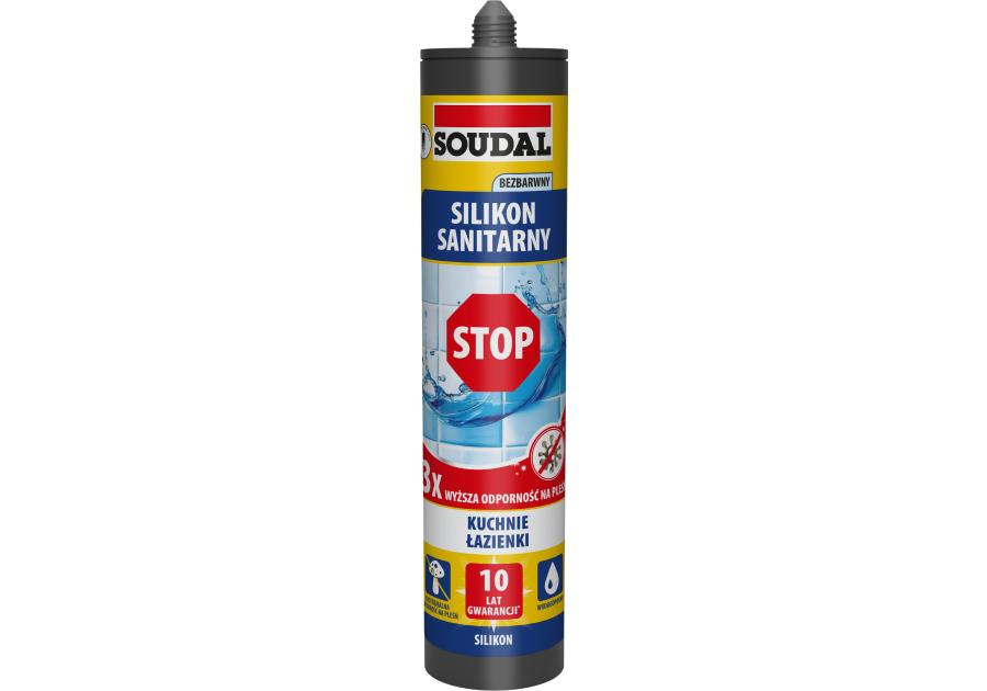 Zdjęcie: Silikon sanitarny STOP bezbarwny 280 ml SOUDAL