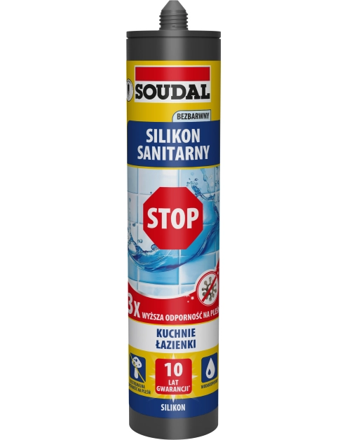 Zdjęcie: Silikon sanitarny STOP bezbarwny 280 ml SOUDAL