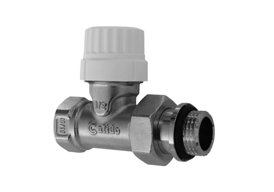 Zdjęcie: Zawór grzejnikowy termostatyczny zasilający prosty 1/2" z nastawą i oringiem CALIDO
