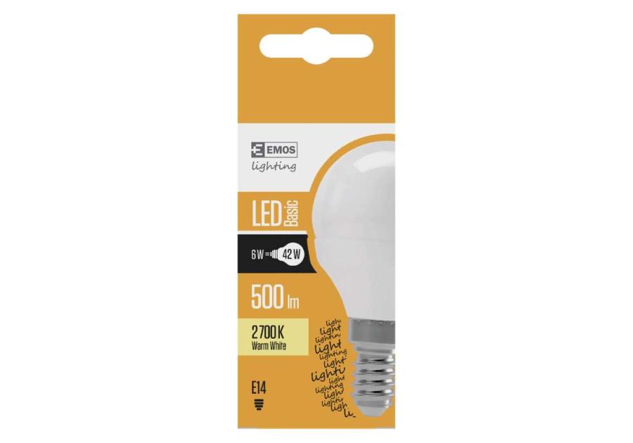 Zdjęcie: Żarówka LED Basic Mini Globe, E14, 6 W (42 W), 510 lm, ciepła biel EMOS