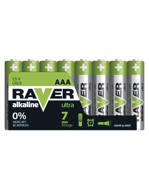 Zdjęcie: Bateria alkaliczna Raver Ultra Alkaline AAA (LR03) folia 8 EMOS