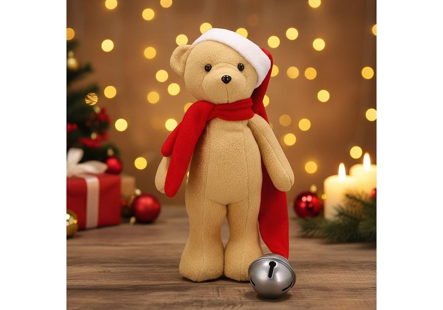 Zdjęcie: Miś z materiału z czapką z dzwonkiem 35 cm JUMI