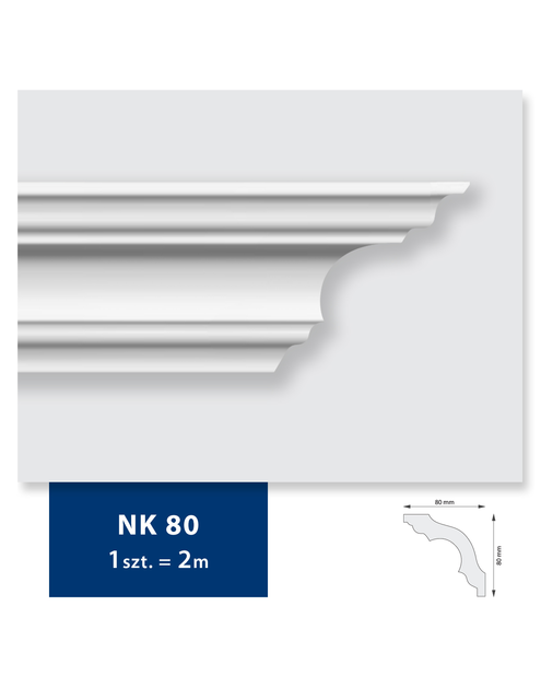 Zdjęcie: Listwa sufitowa z polistyrenu NK 80, 2 sztuki 200x8x8 cm biały DMS
