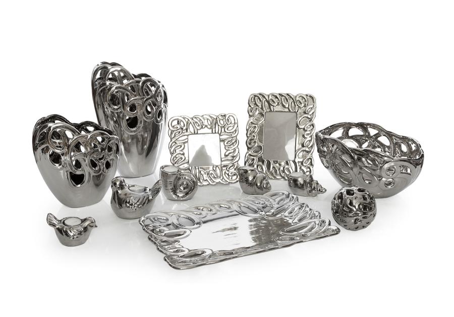 Zdjęcie: Wazon ceramiczny Porto 31x24x18 cm srebrny EUROFIRANY