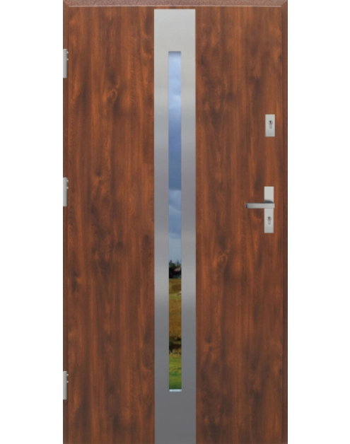 Zdjęcie: Drzwi zewnętrzne stalowo-drewniane Disting Otello 12 Dąb złoty 100 cm lewe KR CENTER