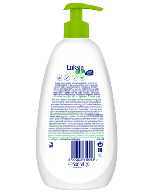 Zdjęcie: Żel pod prysznic i szampon dla dzieci 2w1 Kids happy moments 0,5 L LUKSJA