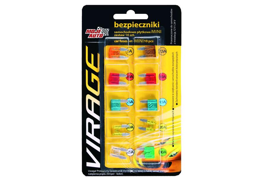 Zdjęcie: Zestaw bezpieczników samochodowych płaskich mini 10 szt. Virage MOJE AUTO