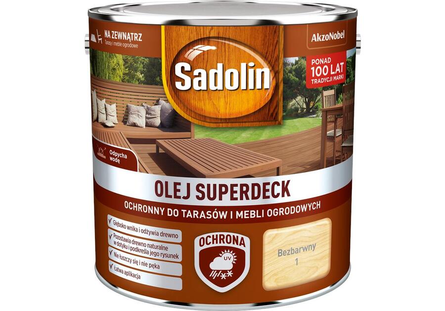 Zdjęcie: Olej do drewna 2,5 L bezbarwny Superdeck SADOLIN