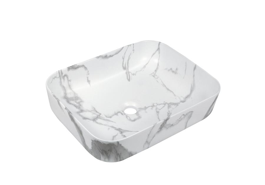 Zdjęcie: Umywalka nablatowa Florina Trend 51 cm, efekt marmuru, biały mat INVENA