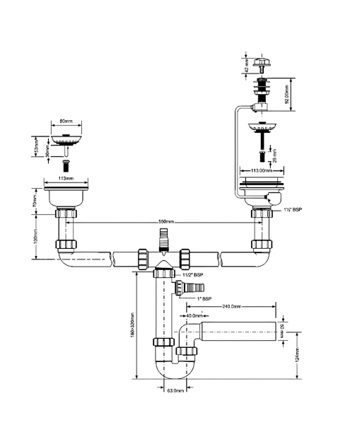 Zdjęcie: Syfon zlewozmywakowy rurowy podwójny 3 5 x50 mm spust z mechanizmem automatycznym MCALPINE