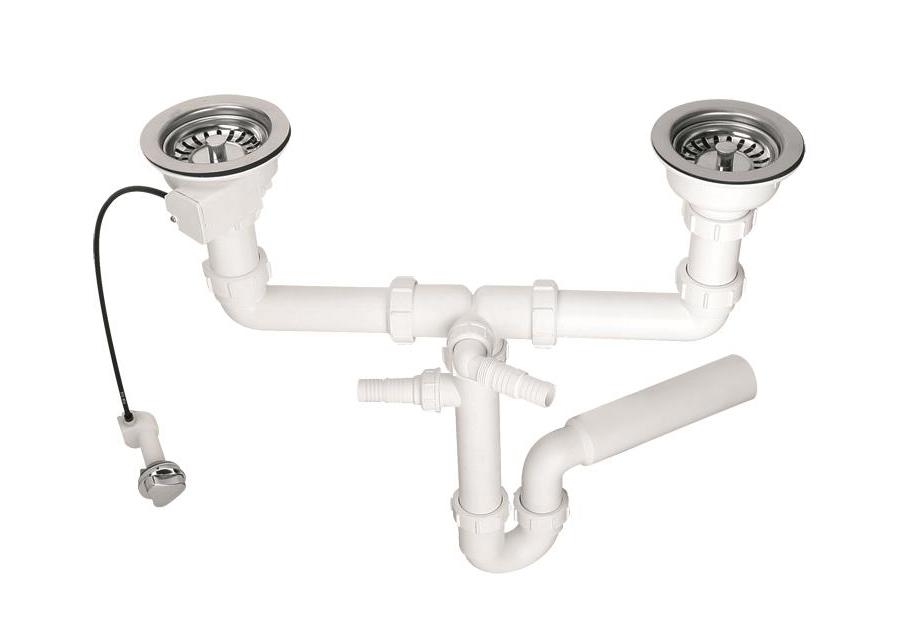Zdjęcie: Syfon zlewozmywakowy rurowy podwójny 3 5 x50 mm spust z mechanizmem automatycznym MCALPINE