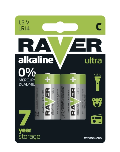 Zdjęcie: Bateria alkaliczna Raver Ultra Alkaline C (LR14) blister 2 EMOS