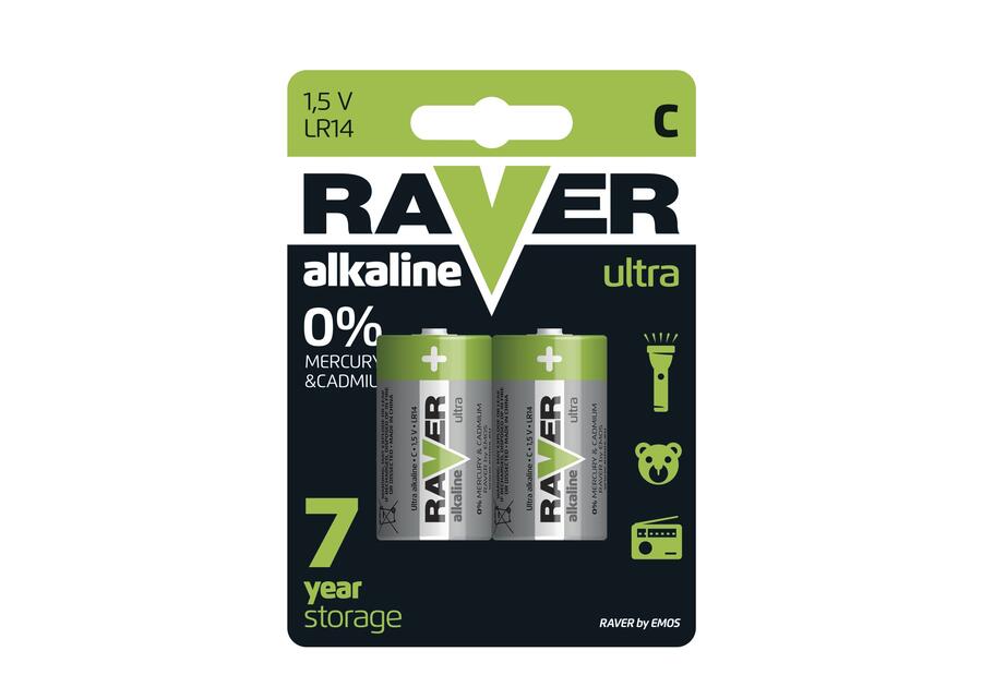 Zdjęcie: Bateria alkaliczna Ultra Alkaline C - LR14 blister 2 szt. RAVER