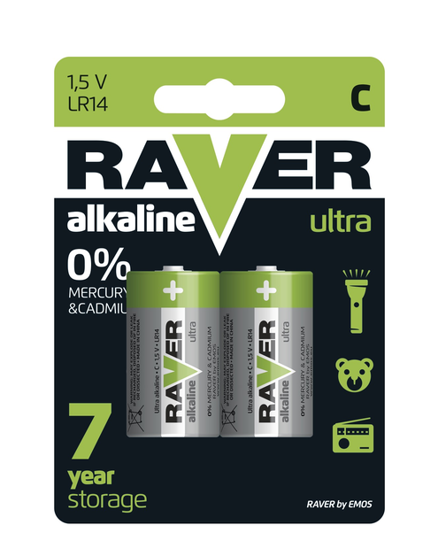 Zdjęcie: Bateria alkaliczna Ultra Alkaline C - LR14 blister 2 szt. RAVER