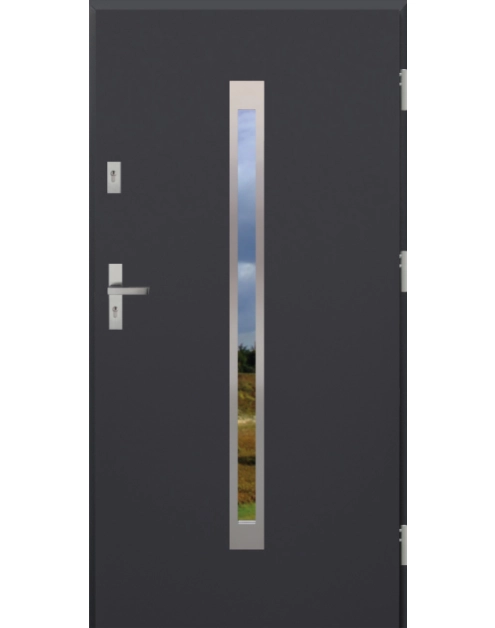 Zdjęcie: Drzwi zewnętrzne stalowo-drewniane Disting Otello 11 Antracyt 90 cm prawe KR CENTER
